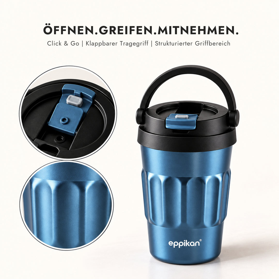 EPPIKAN eppiCafé Thermobecher mit Click-and-Go-Deckel und klappbarem Tragegriff