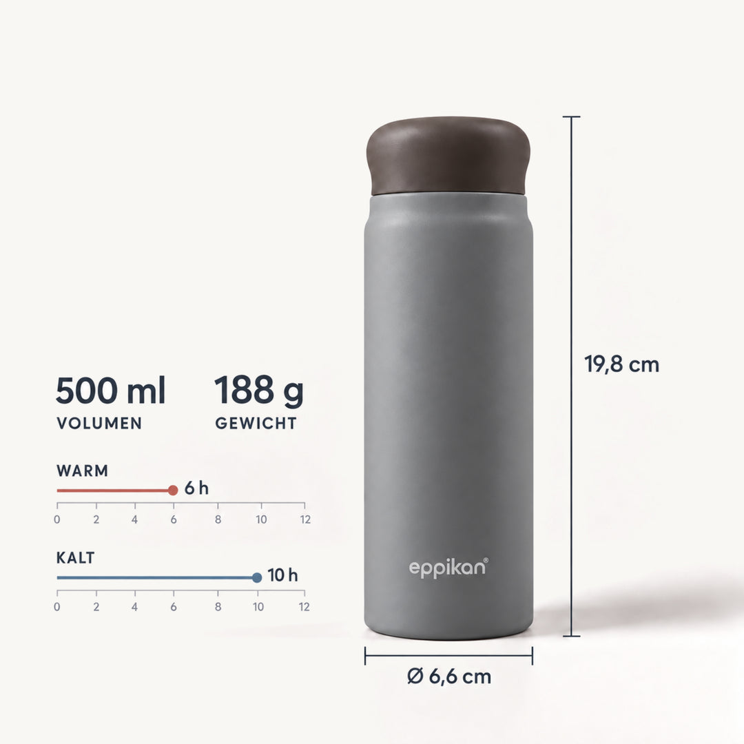 EPPIKAN eppiCha Thermoflasche 500 ml – Maße und Gewicht