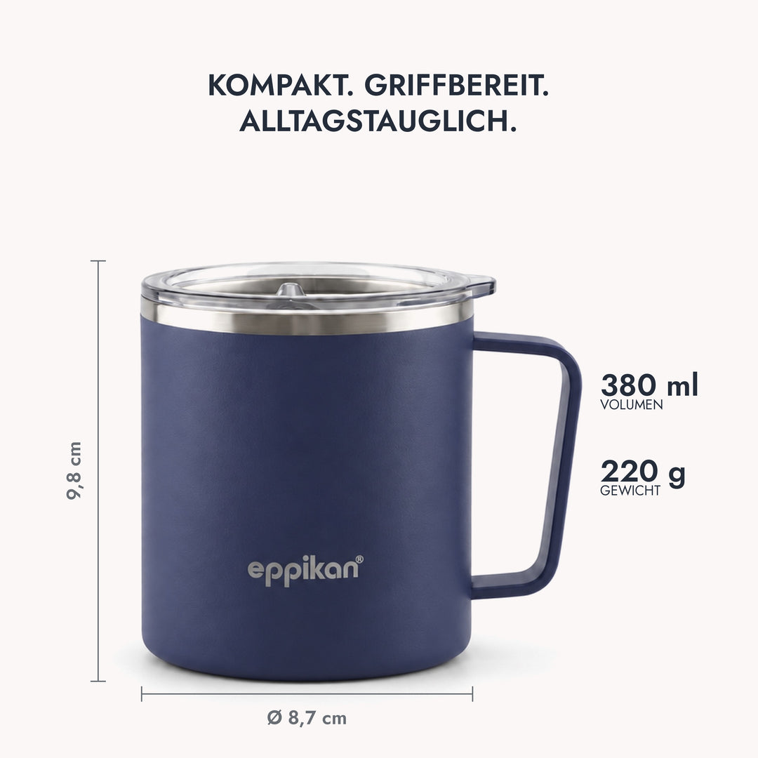 EPPIKAN eppiTall 380 ml Thermobecher mit Größen- und Gewichtsangaben
