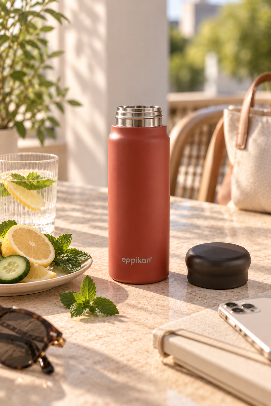 EPPIKAN eppiCha Thermobecher in Coral Red für Infused Water unterwegs