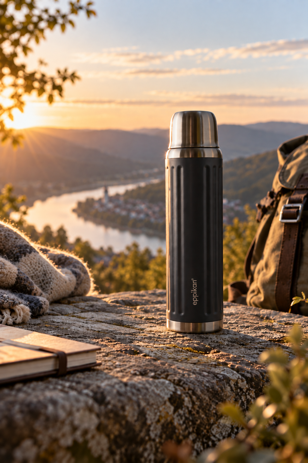 EPPIKAN eppiGrand Thermosflasche 750 ml in Night Grey mit geriffelter Oberfläche