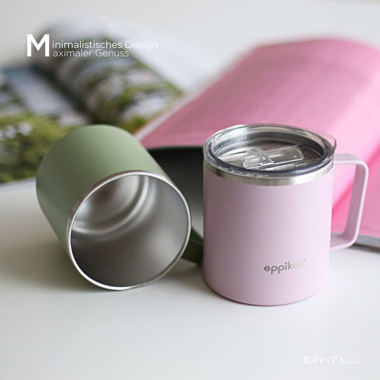 EPPIKAN eppiTall Thermobecher in Moss Green und Pastel Pink mit Edelstahl-Innenseite