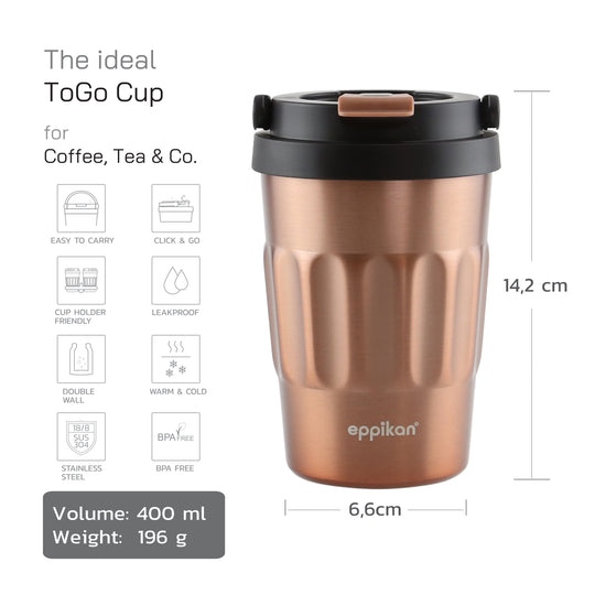 EPPIKAN eppiCafé Thermobecher 400 ml mit Maßen und Produkteigenschaften