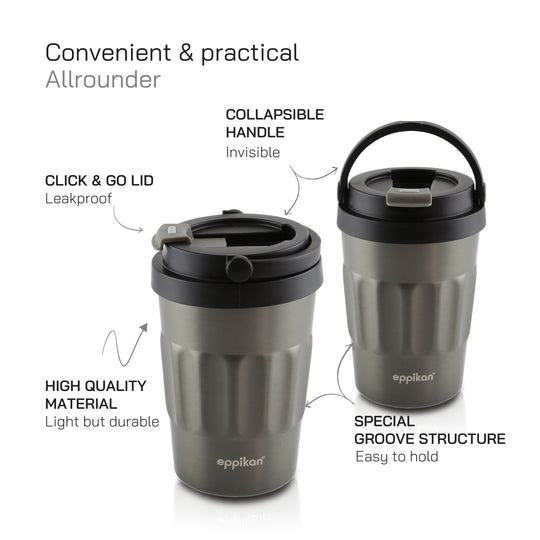 EPPIKAN eppiCafé Thermobecher mit klappbarem Tragegriff und Click-&amp;-Go-Öffnung