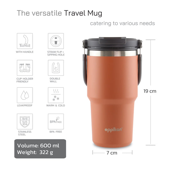 EPPIKAN eppiDuo Thermobecher 600 ml in Terracotta – Maße und Gewicht