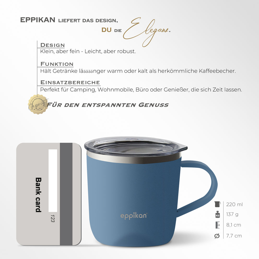 EPPIKAN eppiLungo Thermobecher in Indigo Blue mit Größenangaben
