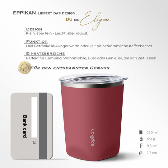 EPPIKAN eppiLungo Thermobecher in Vintage Red mit Größenangaben