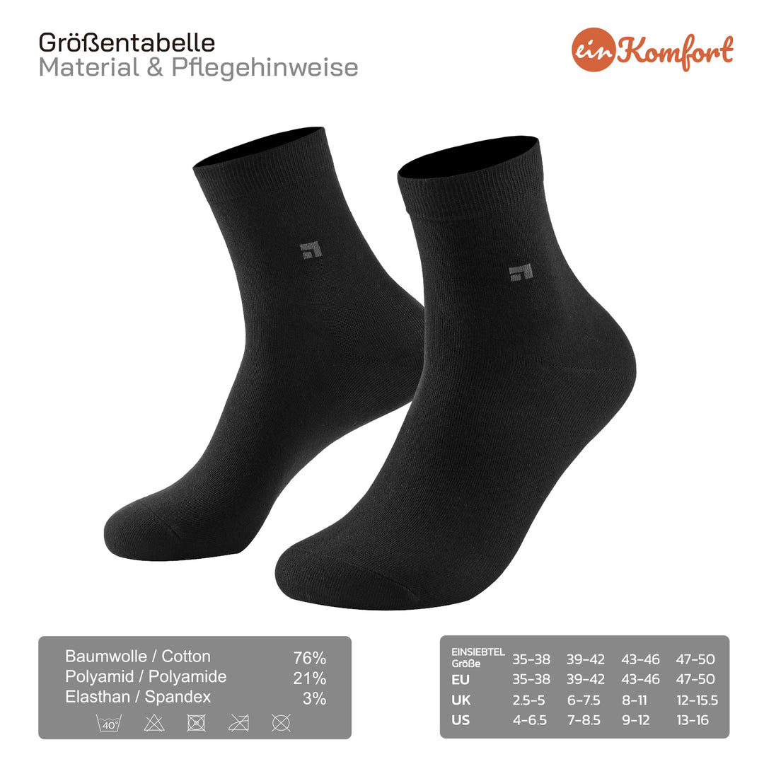 EINSIEBTEL EINKOMFORT Quarter Socken in Schwarz – Größen und Material