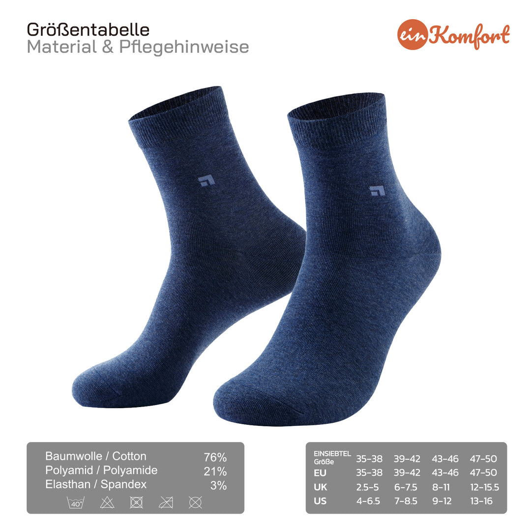 EINSIEBTEL EINKOMFORT Quarter Socken in Navy – Größen und Materia