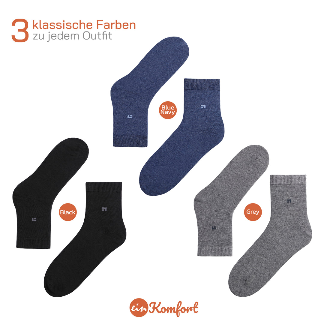 EINSIEBTEL EINKOMFORT Quarter Socken in Schwarz, Grau und Navy