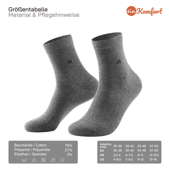 EINSIEBTEL EINKOMFORT Quarter Socken in Grau – Größen und Material