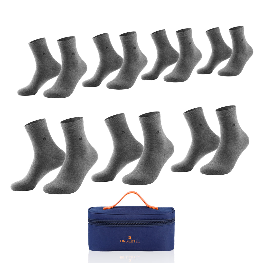 EINSIEBTEL EINKOMFORT Quarter Socken 7er Pack in Grau mit Aufbewahrungstasche