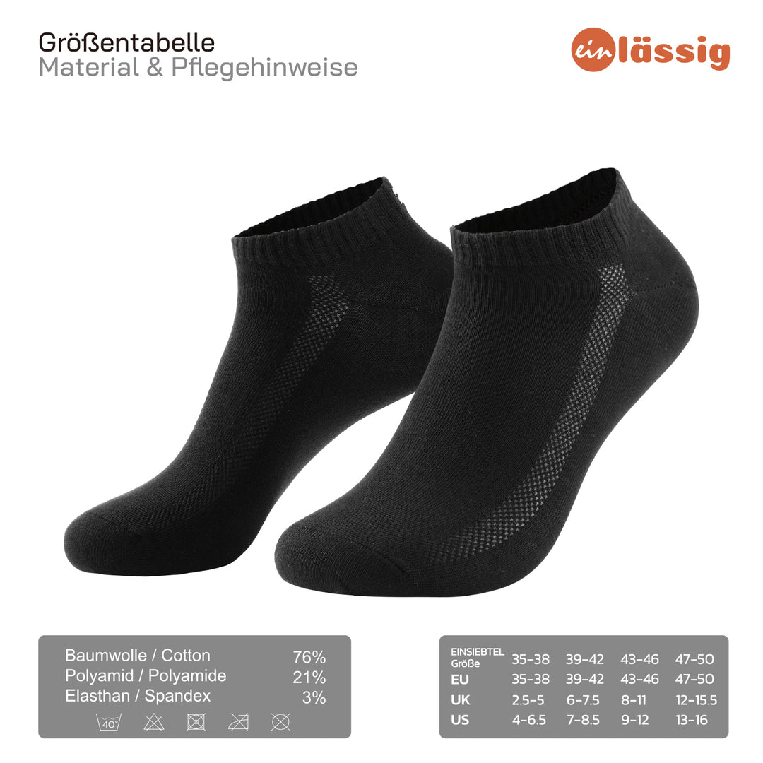 EINSIEBTEL EINLÄSSIG Sneaker Socken in Schwarz – Größen und Material