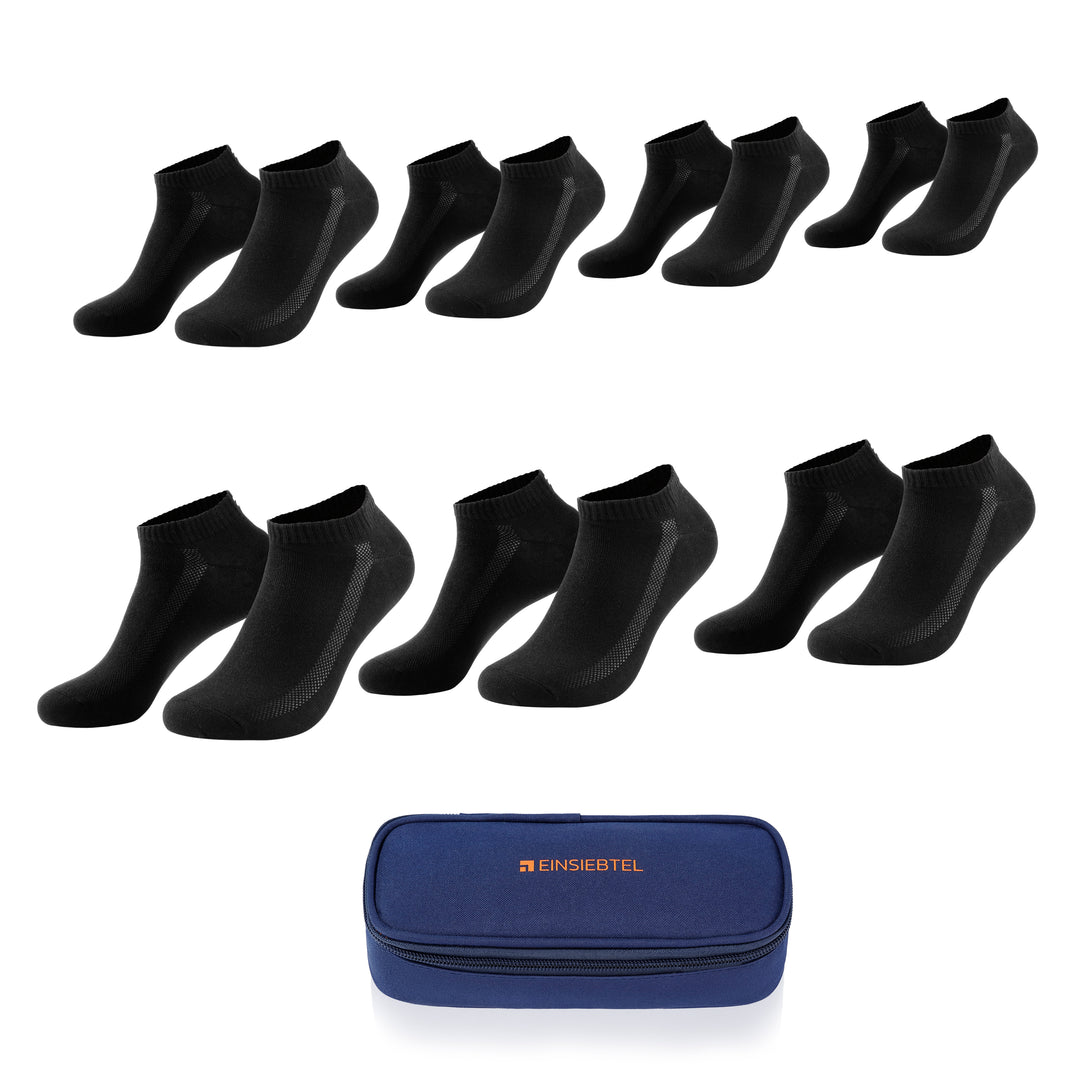 EINSIEBTEL EINLÄSSIG Sneaker Socken 7er Pack in Schwarz mit Aufbewahrungstasche