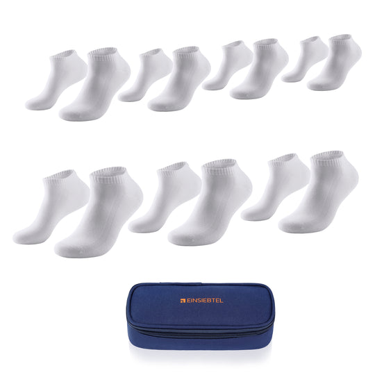 EINSIEBTEL EINLÄSSIG Sneaker Socken 7er Pack in Weiß mit Aufbewahrungstasche