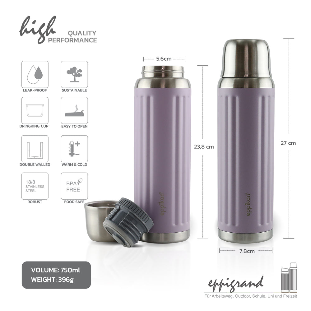 EPPIKAN eppiGrand Thermosflasche 750 ml in Dusty Violet mit Produktdetails und Maßen