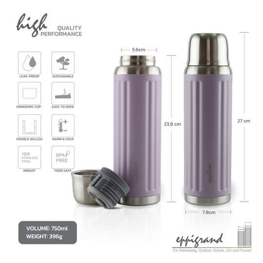 EPPIKAN eppiGrand Thermosflasche 750 ml in Dusty Violet mit Produktdetails und Maßen